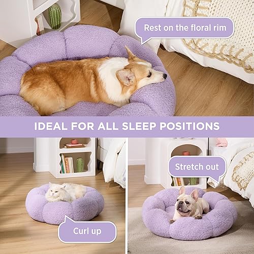 Miniatura 4 de Lesure - Cama calmante para perros pequeños, cama redonda y esponjosa con forma de dona de flores para cachorros en sherpa de peluche, camas