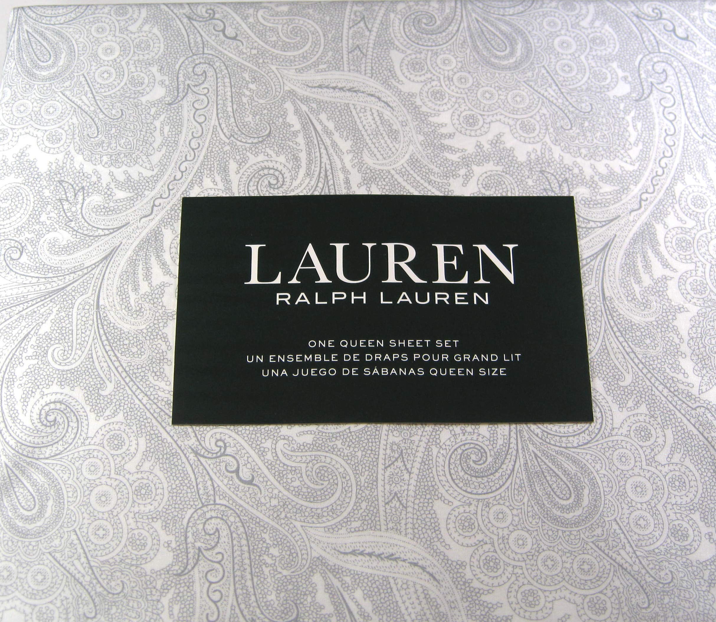 Lauren Ralph Laurenqueen Paisley Sheet Set Cotton Gray And White