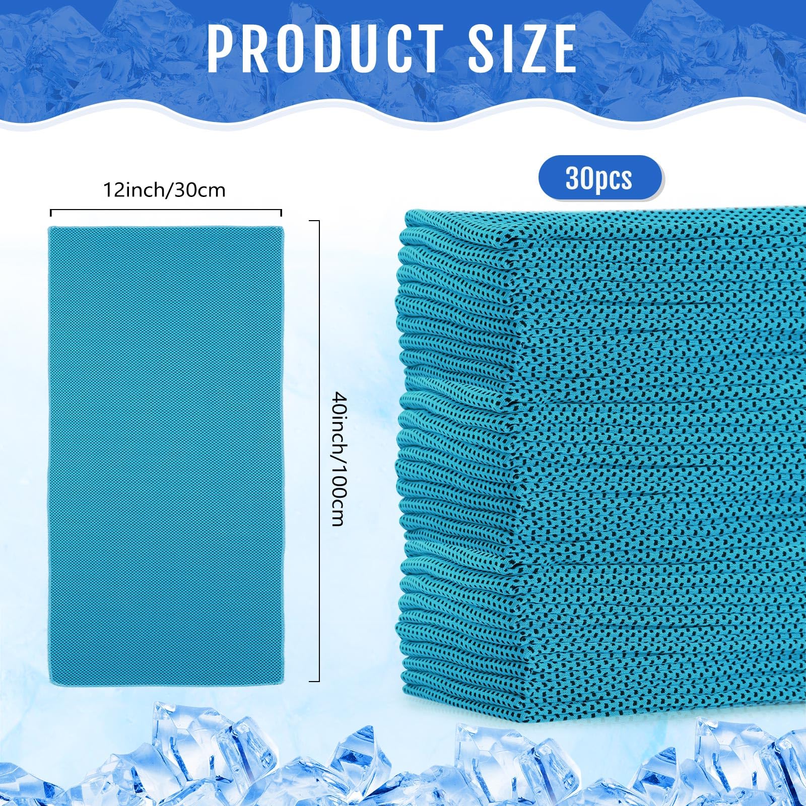 30er Pack Kühlhandtücher 40"x12", Mikrofaser Cooling Towel Für Hals & Gesicht, Schnell Kühlend, Wiederverwendbar, Atmungsaktiv, Für Sport Fitness Yoga Laufen Golf Aqua Blue