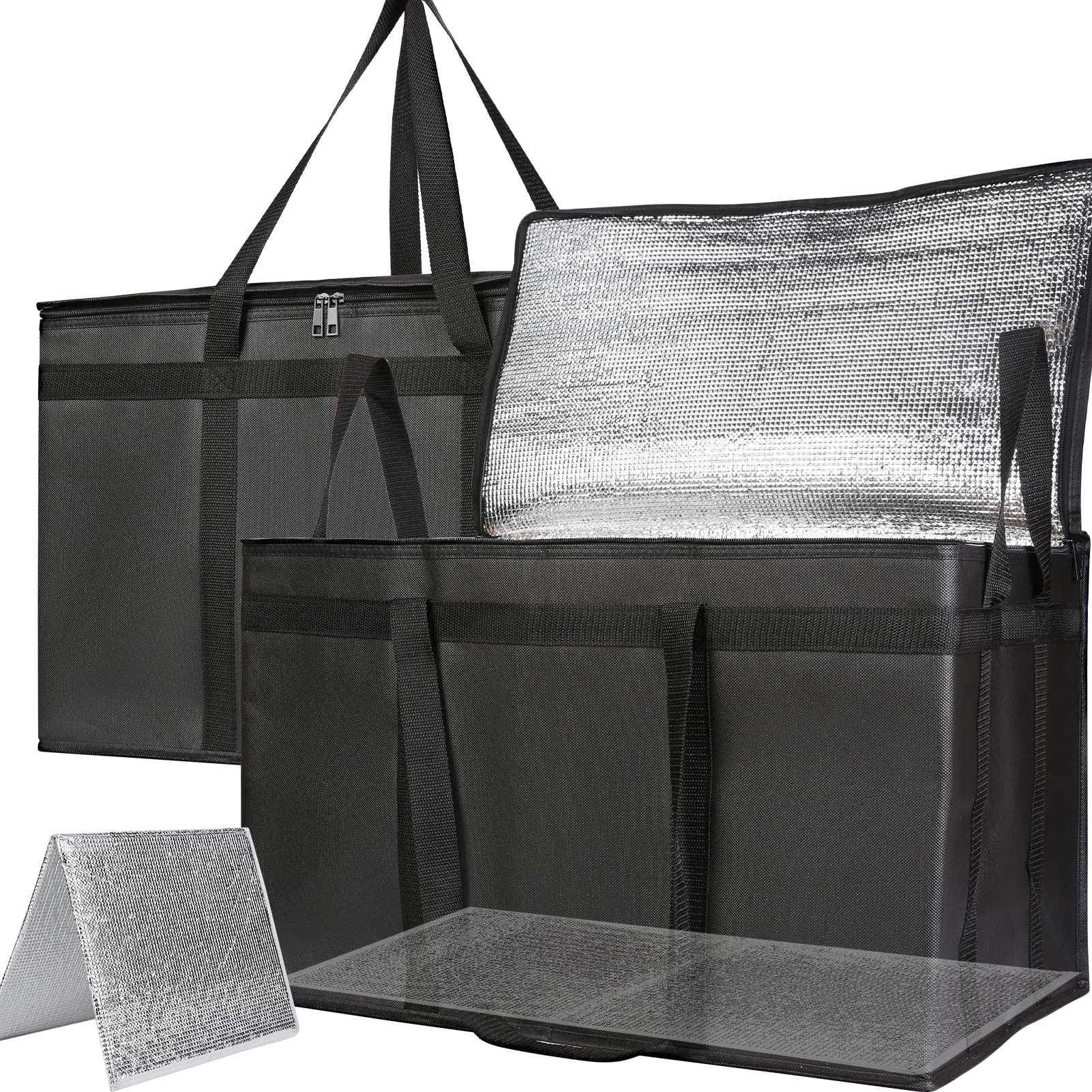 Bodaon 2-Pack Insulated Food Delivery Bag With Hard Bottom, XXXL Pizza Cooler Bags, Rideshare Delivery Bag, Grocery Shopping and Catering, Thermal