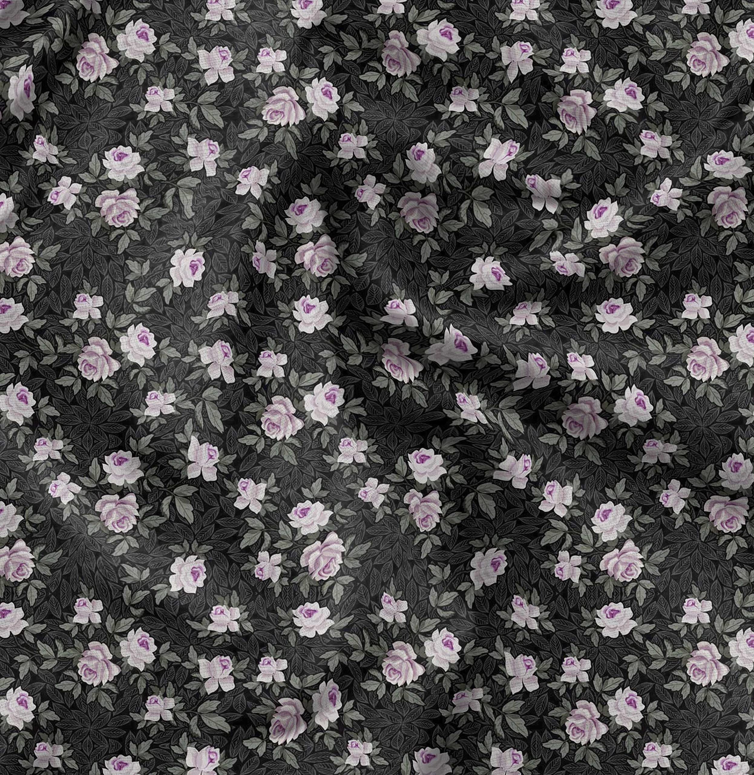 Soimoi Schwarz Georgette Viskose Stoff – Landschaft & Baum Druck, 42 Zoll Breit, Meterware