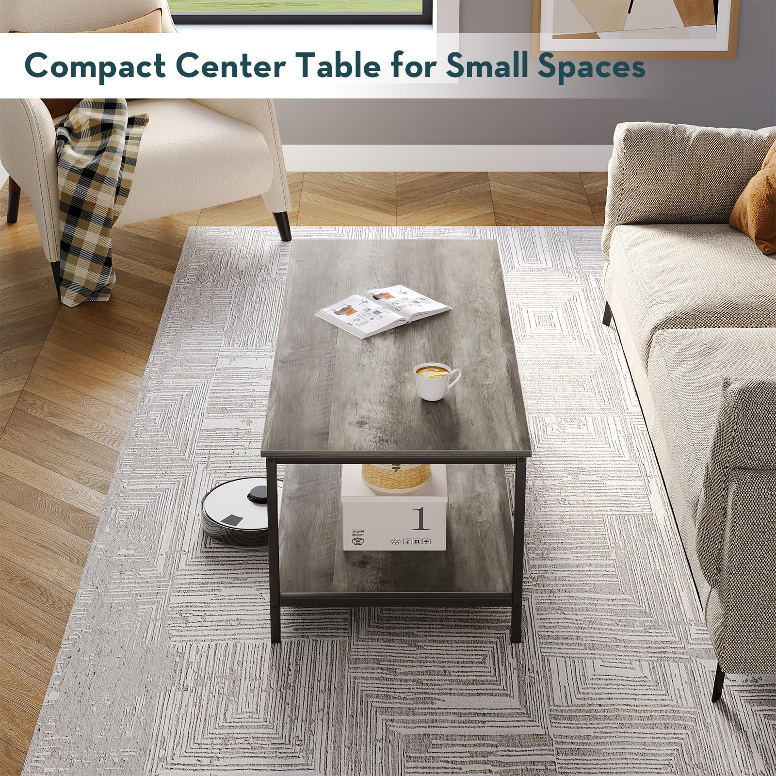 SAYGOER Small Center Table White Faux Marble - 2-Tier Modern Square ...