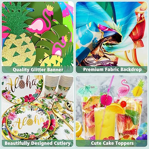 Miniatura 4 de Luau - Decoraciones para fiesta de cumpleaños, 323 piezas, suministros de fiesta hawaiana tropical Aloha para verano, playa, vacaciones, juego de