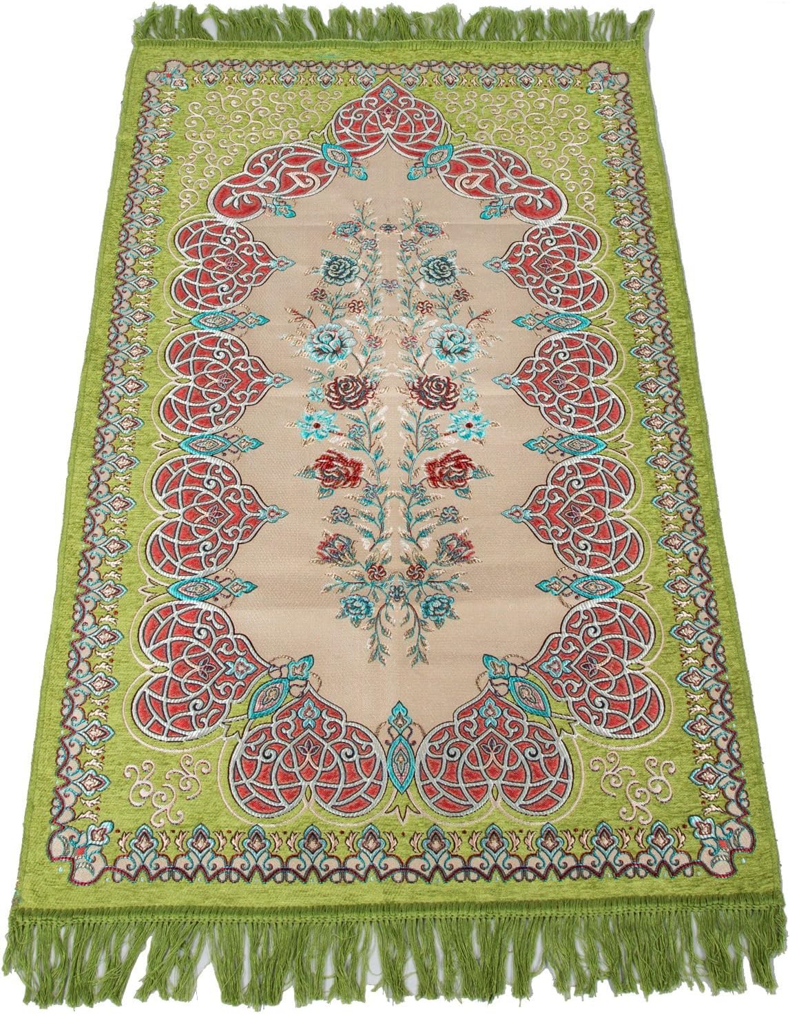 Prayer Rug Islamic Janamaz Sajadah Namaz Sajjadah Turkish Prayer Mat Carpet (Green) (Prime)