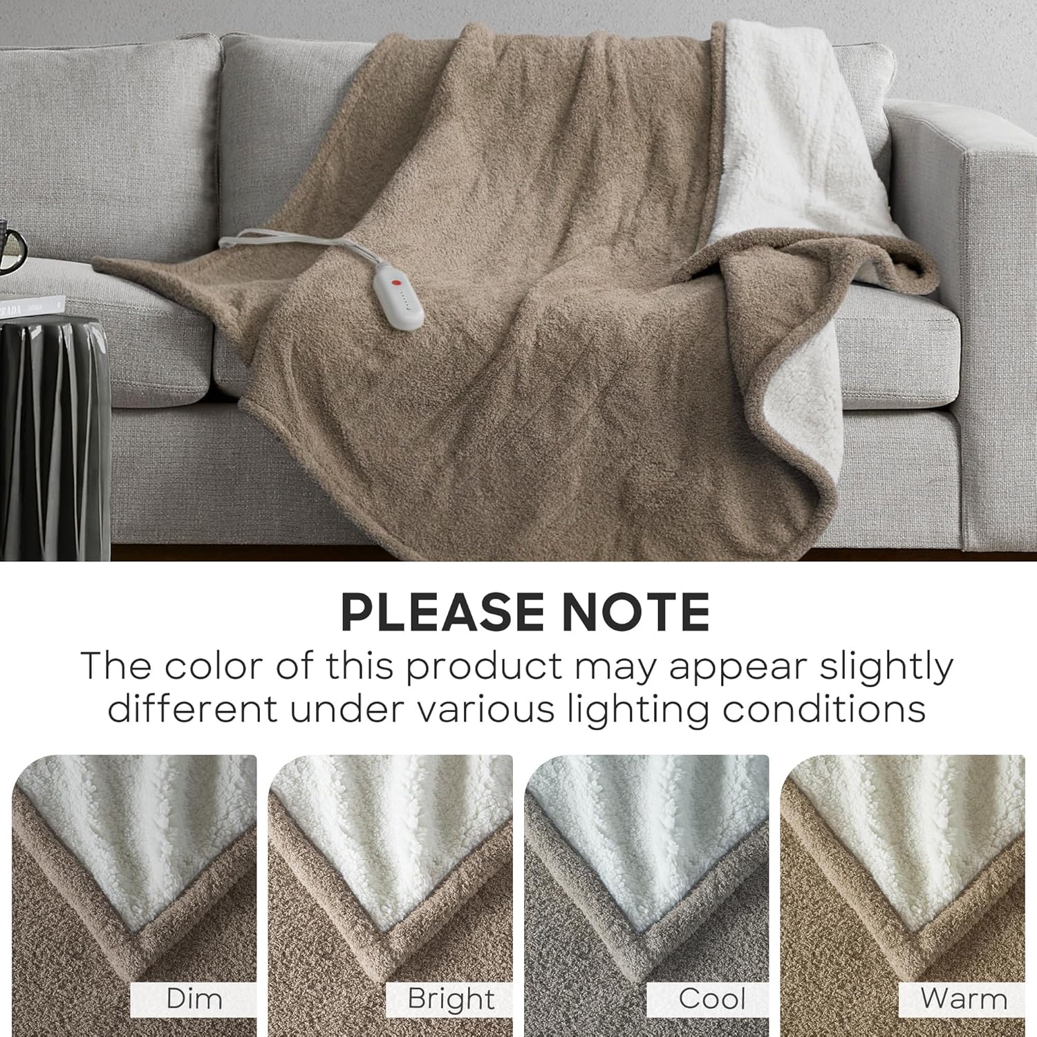 Sharper Image Heated Blanket, Eletric Throw Blanket, Soft, Warm, Reversible Feathersoft - Sherpa Heating Blanket Throw, 5 Lv Heating, 3 hr Auto Shut Off, ETL-Cert, Machine Washable, 50x60 Brown