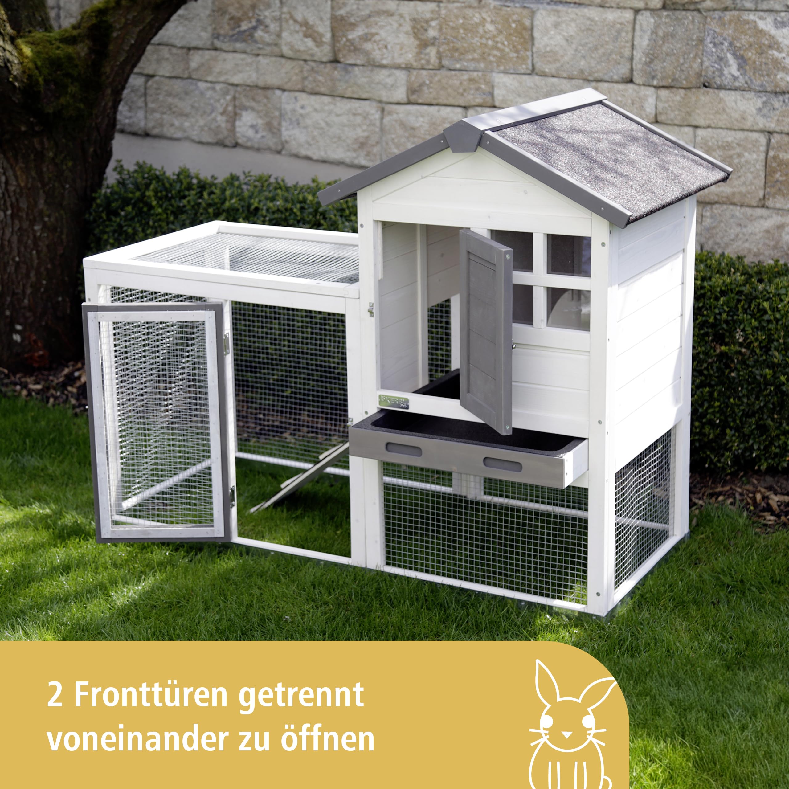 Kerbl Pet Nagerstall Freetime Luke, Kleintierstall, Nagerstall, 127x62x98cm, Holz, Hasen, Kaninchen, Meerschweinchen, wetterfestes Dach