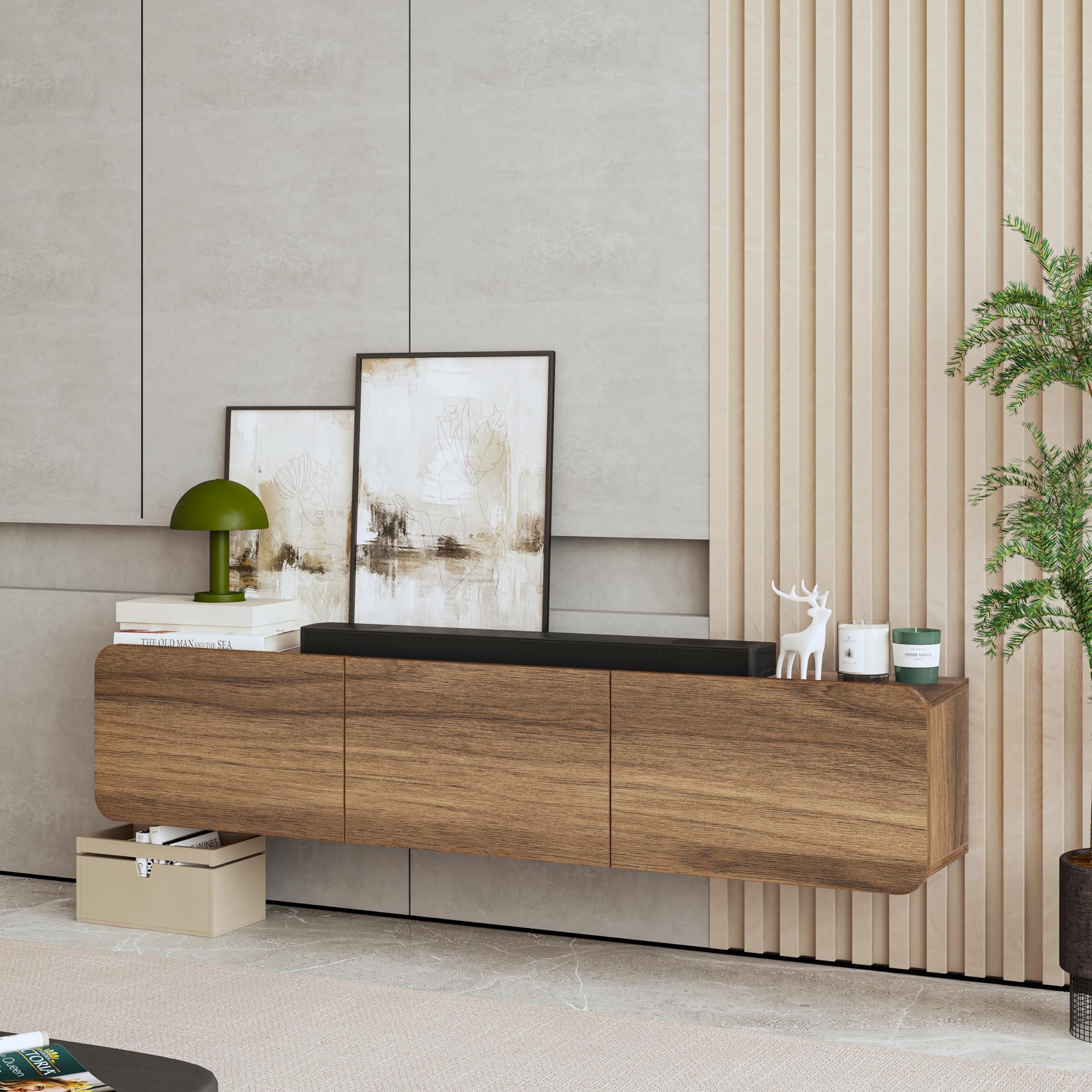 Atelier Mobili Floating TV Stand for 75 Inch TV, Wall Mounted Entertainment Center, Modern Media Console, Mid Century Modern TV Stand, Floating TV Stand 65 Inch