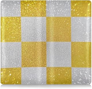 Fake Glitter Checkerboard Squares White Yellow Premium Leather Toursuit car registration and insurance card holder Auto Glove Box Organizer for any Car, Truck, Motorcycle, Trailer or Boat