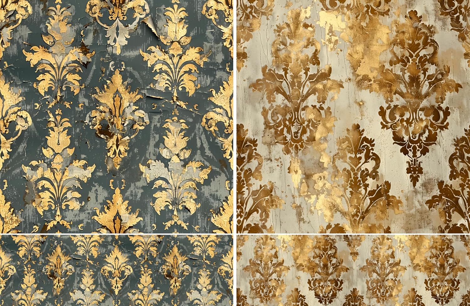 Gold Damask Rice Papers, 8 x 11.5 inch (A4) - 4 Pages | 32 Pieces | 8 Unique Designs | Versatile Decoupage Designs for Art Projects & Crafting by CRAFT KREATIVELY