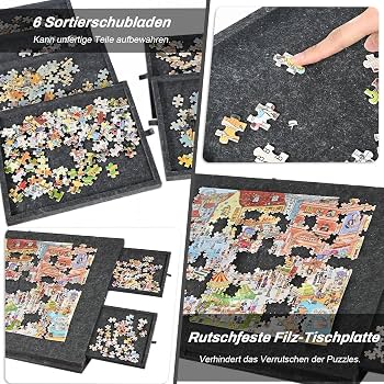 Lavievert Planche de puzzle inclinable de 2000 pièces avec support et housse 2 en 1, plateau de rangement léger en feutre avec 6 tiroirs colorés, table de puzzle pliable et portable pour Lavievert Planche de puzzle inclinable de 2000 pièces avec support et housse 2 en 1, plateau de rangement léger en feutre avec 6 tiroirs colorés, table de puzzle pliable et portable pour