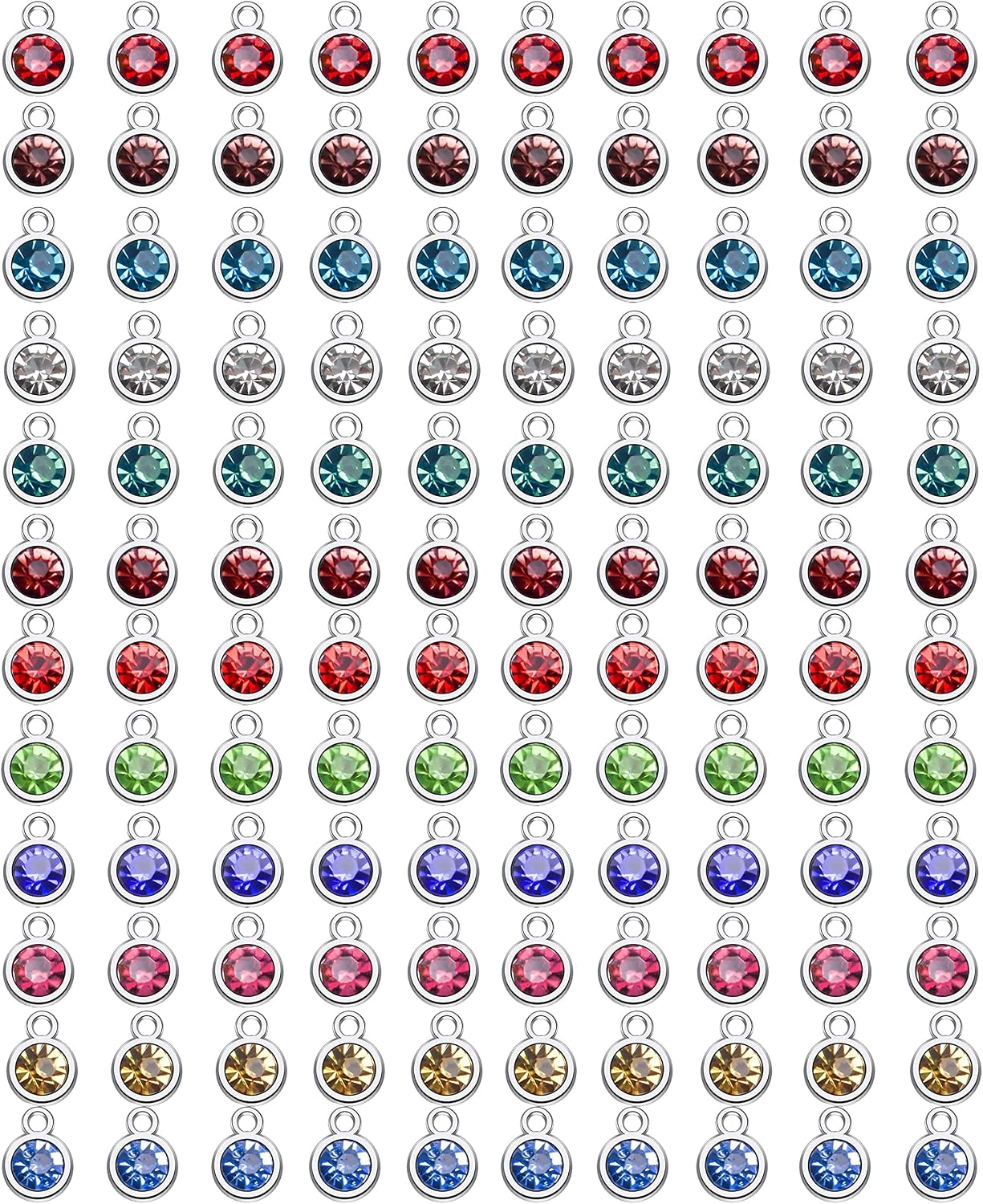 BetterJonny 120 Pieces Crystal Birthstone Charms Beads, 12 Colors Round Crystal Charm with Rings Handmade Jewelry Pendants for Jewelry Necklace Bracelet Earring Making