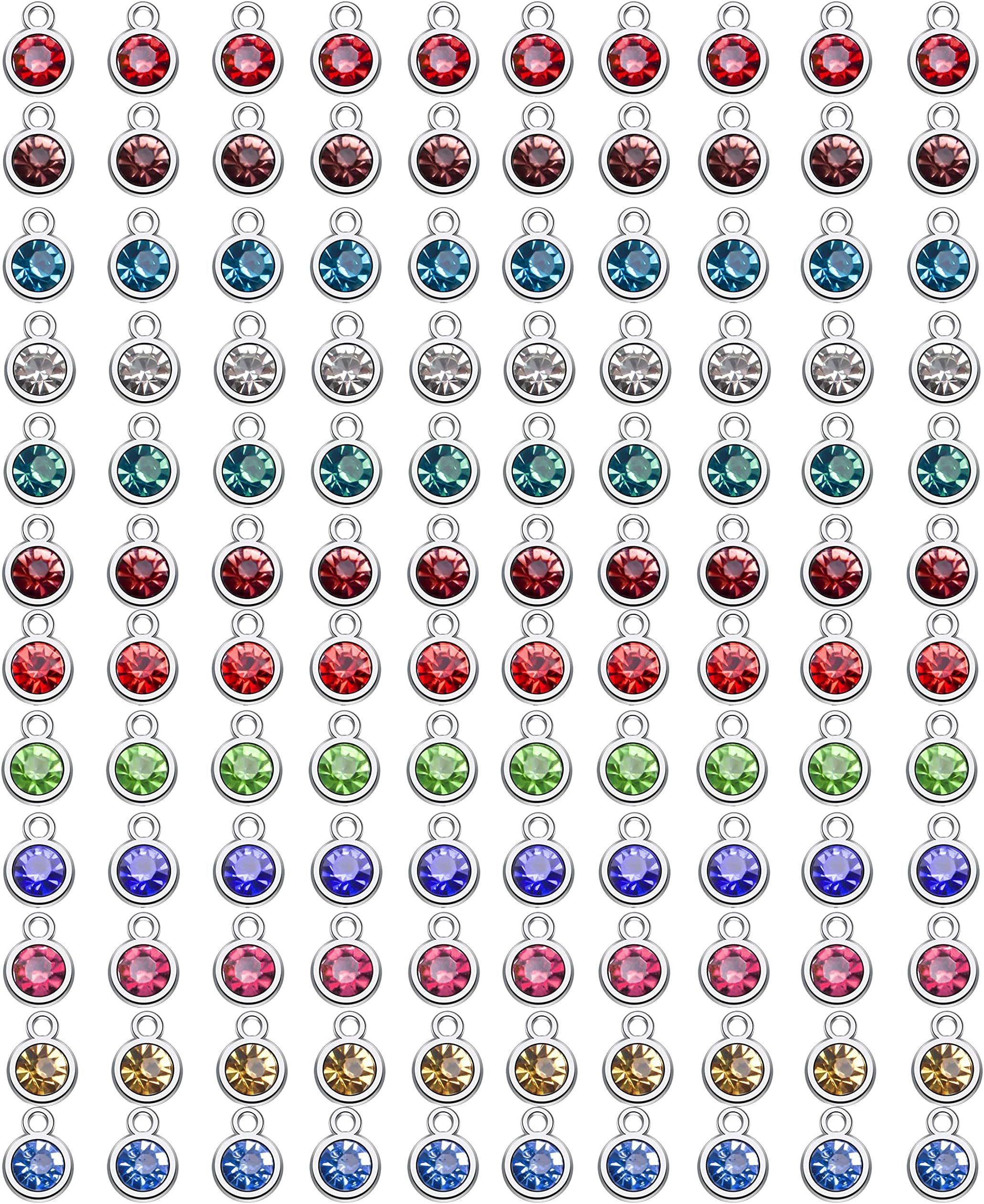 BetterJonny 120 Pieces Crystal Birthstone Charms Beads, 12 Colors Round Crystal Charm with Rings Handmade Jewelry Pendants for Jewelry Necklace Bracelet Earring Making