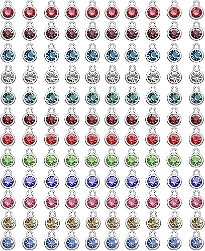 Miniatura 6 de BetterJonny 120 abalorios de piedra natal de cristal, 12 colores redondos de cristal con anillos, colgantes de joyería hechos a mano para joyería,