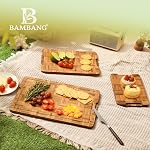BAMBANG Planche de coupe en bambou pour cuisine avec rainure de jus, planches de découpe en bloc de boucherie en bout, planche à découper en bois à carreaux 3 avec support, Couteau-Amis, Plateau de service