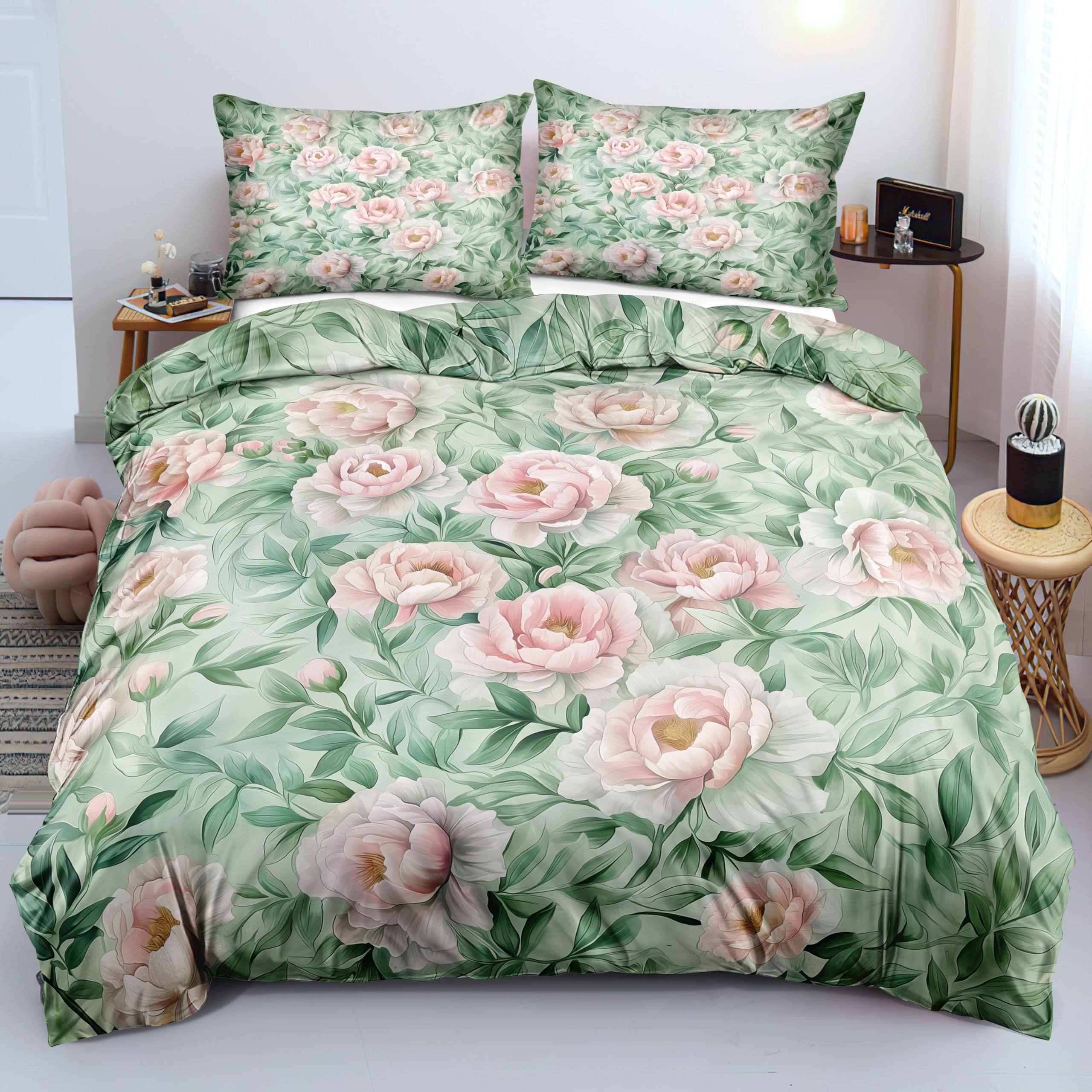 Housse de couette 260x240 zippée pour lit double motif fleurs