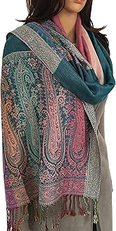 Women Pashmina Scarf Shawl Wrap - Large Long Paisley Floral Rainbow Ladies Scarves, Wearable Blanket Scarf, Womens Winter Scarfs, Indian Shawl Wedding Evening Stole, Head Scarf Neck