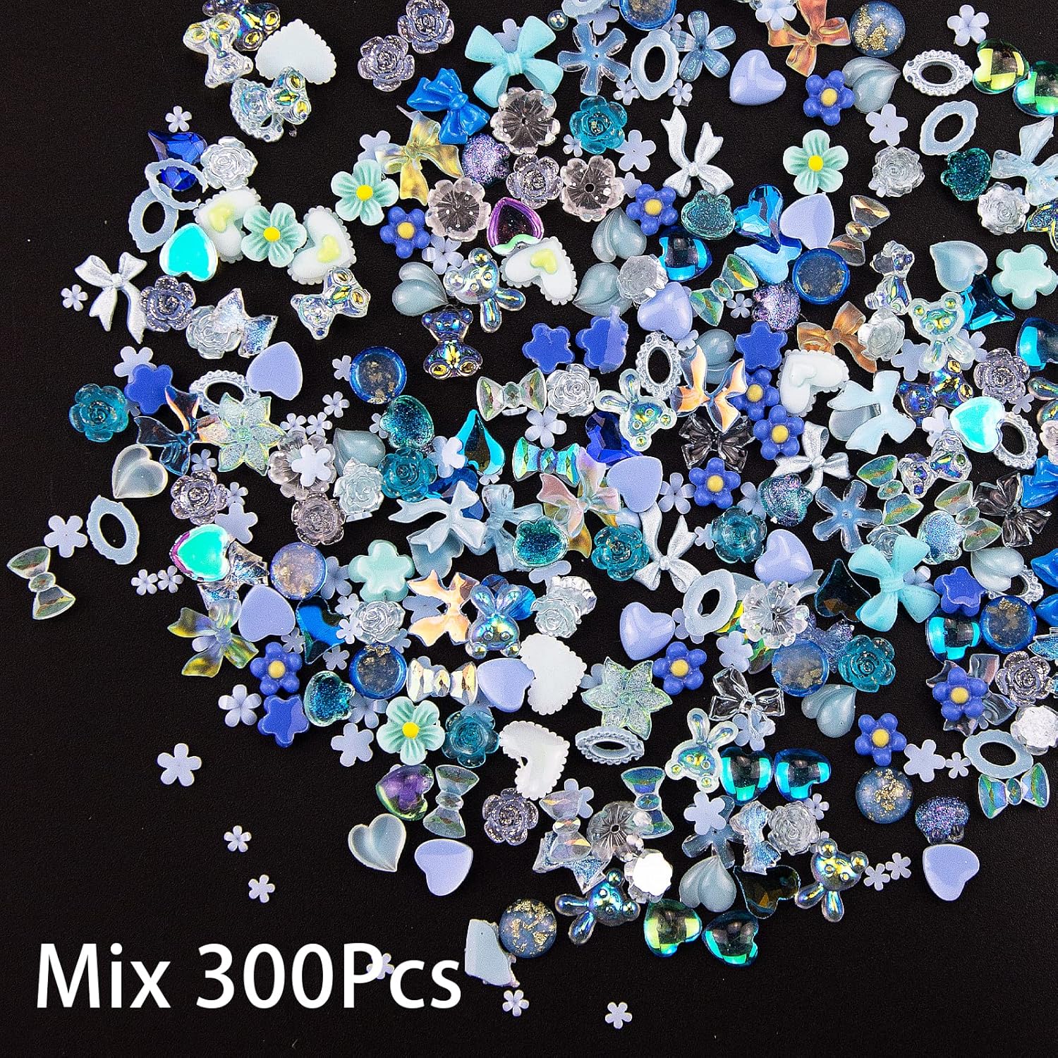 300Pcs 3D Assorted Blue Nail Charms Multi Shapes Blue Heart Flower Butterfly Bowknot Shaped Nail Charms Resin Flatback Nail Art Rhinestones Charms for Manicure DIY Crafts Jewelry Accessories : Beauty & Personal Care