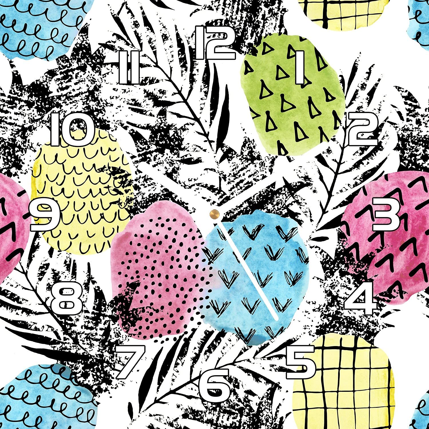 Horloge en verre cuisine 30x30 cm Coloray grunge d'ananas moderne avec aiguilles noires