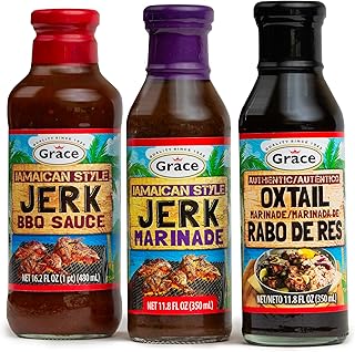 Grace Jamaican Style Marinades & BBQ Sauce Variety Pack - 3 Bottles - Jerk Marinade, Jerk BBQ Sauce & Oxtail Marinade