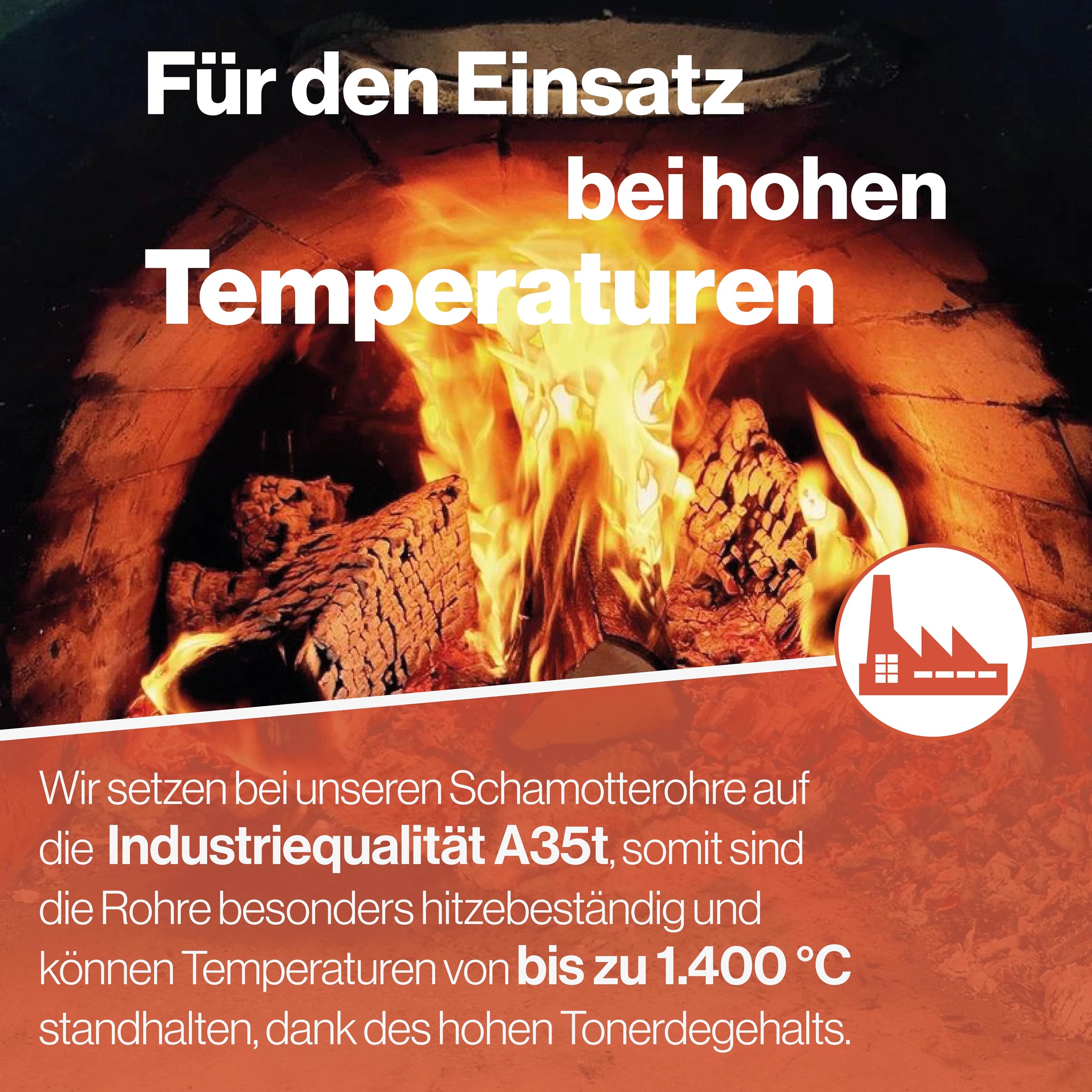 Feuerfest 123 - Schamotterohr Ofen [Ø 120x300 mm] (Innendurchmesser x Länge) - Für Kaminöfen, Öfen & Grills - Schamottstein 1.400 °C hitzebeständig - Ofenrohr aus Schamotte - Mit Nut und Feder