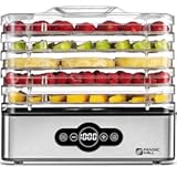 Magic Mill Food Dehydrator Machine | 5 Stackable Stainless Steel Trays Jerky Dryer with Digital Adjustable Timer & Temperature Control - Electric Food Preserver for Fruits, Veggies, Meats & Dog Treats