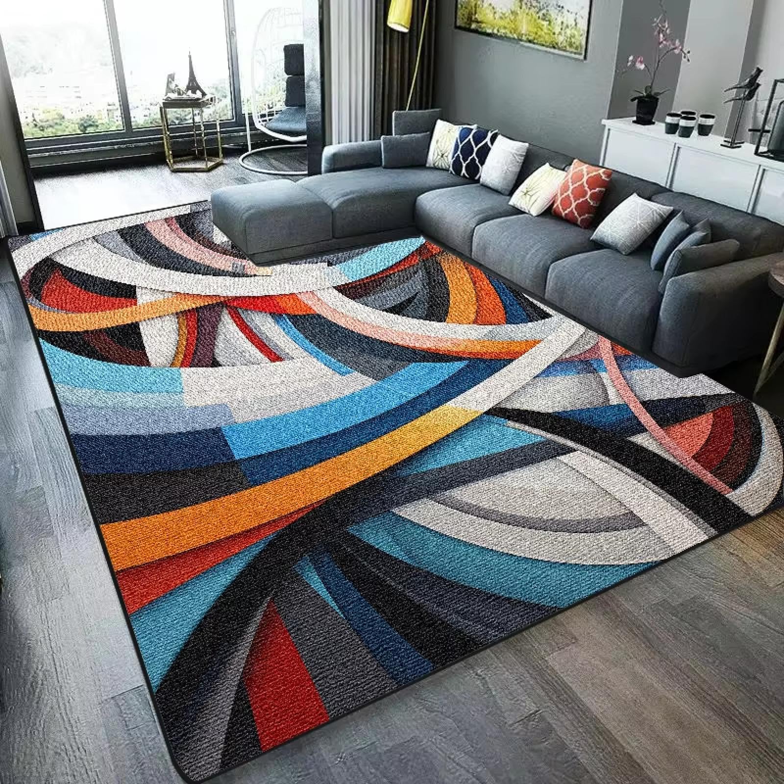 Tapis de salon coloré doux pour réchauffer une grande pièce froide