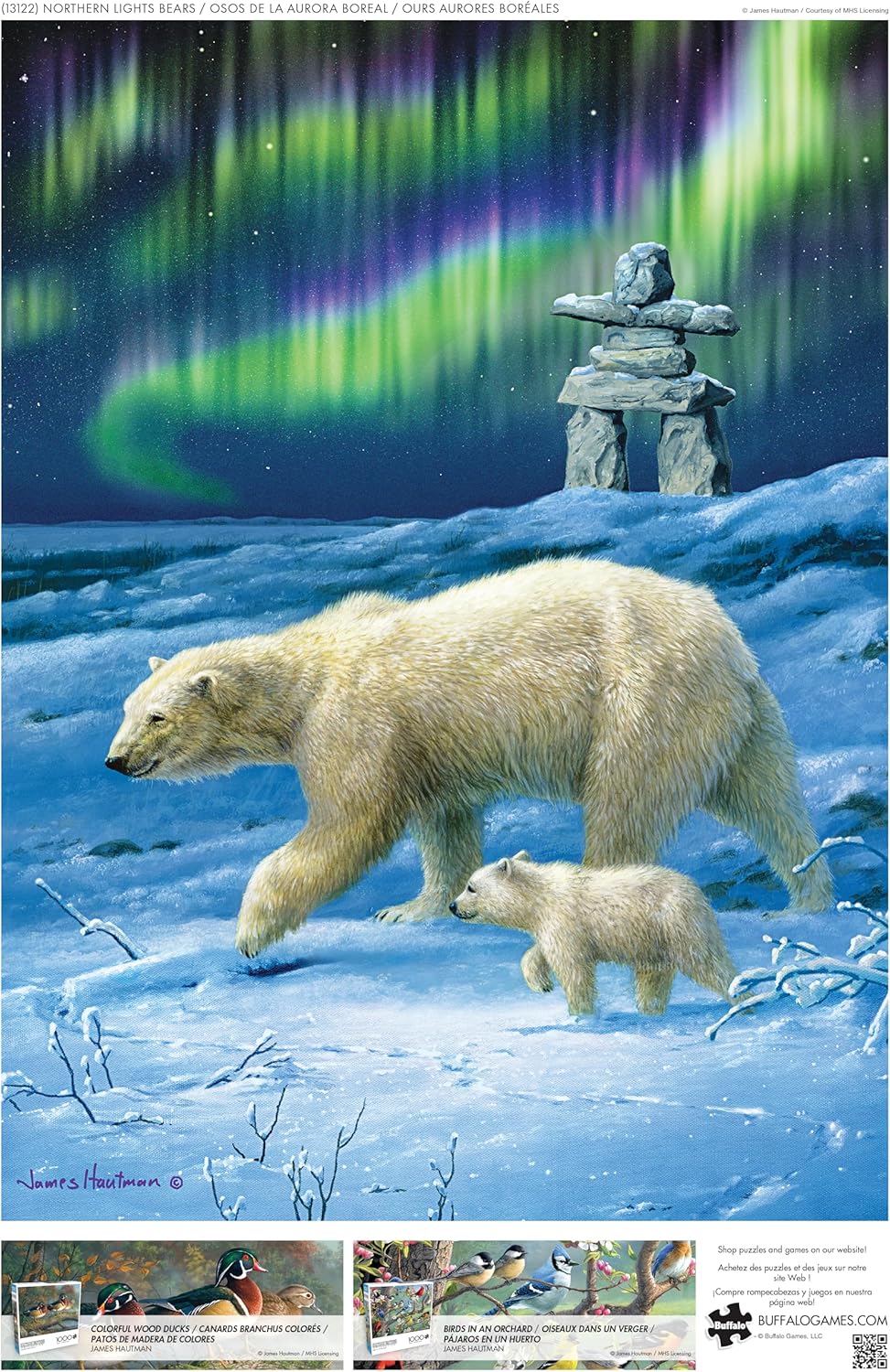 Buffalo Games - Northern Lights Bears - Hautman Brothers - 1000 Piece Winter Jigsaw Puzzle Seasonal Puzzles for Adults – Precision-Cut Pieces, Holiday Artwork, and Hours of Relaxing Fun