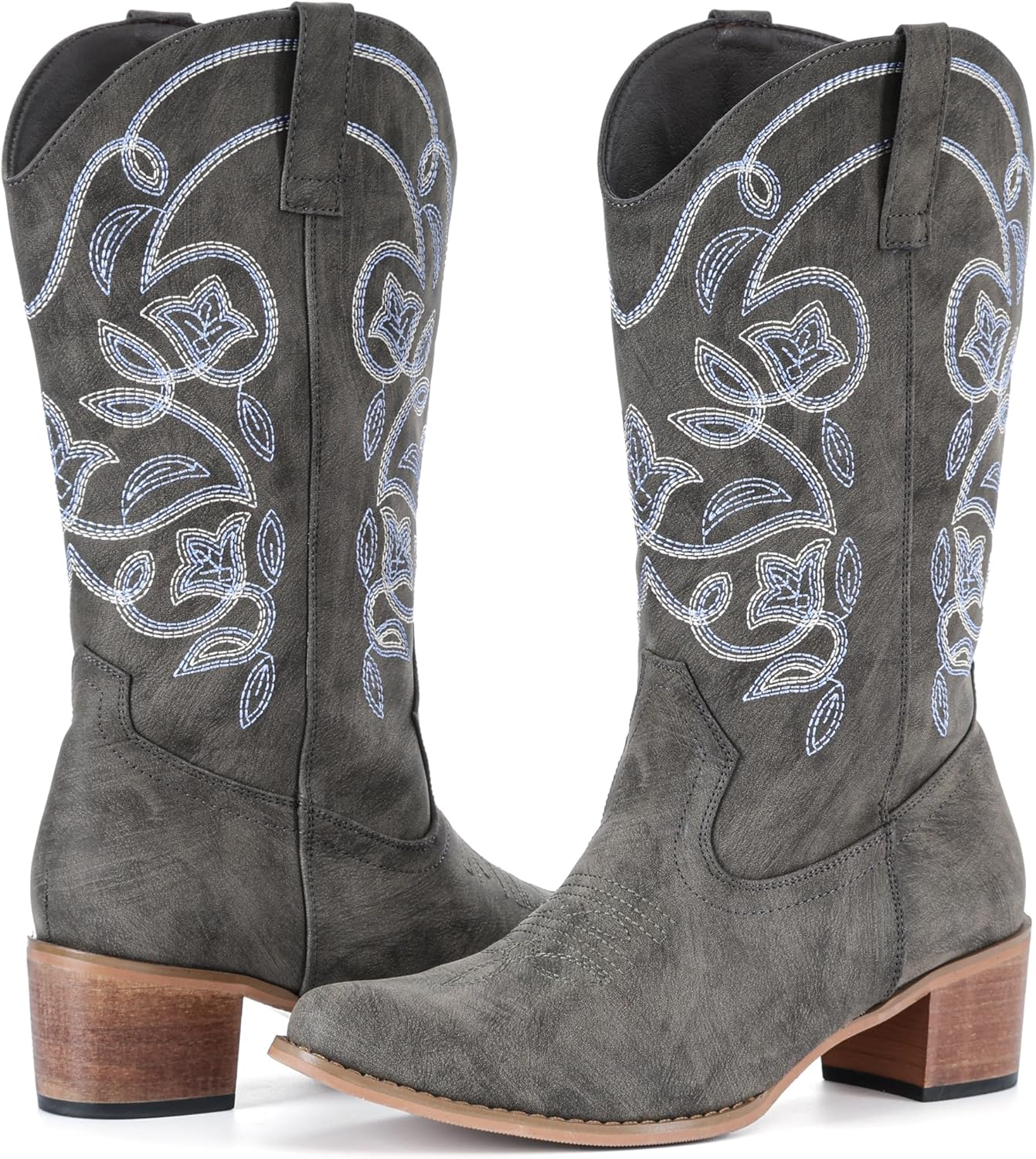 IXU Cowboy Boots For Women Wide Calf Pointy Toe Cowgirl Mid Calf... - Picture 23 of 55