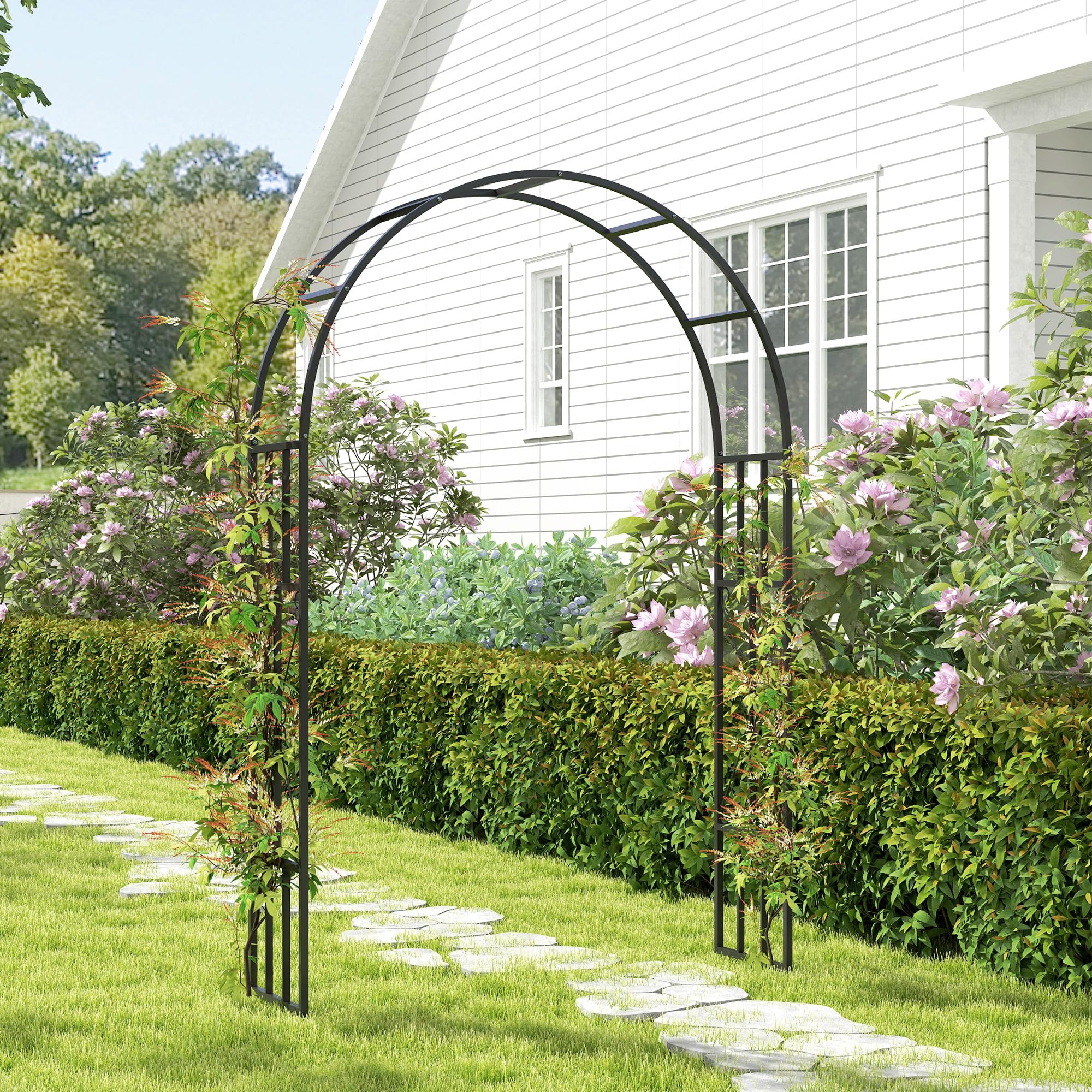 Outsunny Arche de Jardin en Acier, Arceau à rosiers pour Plantes grimpantes, rosiers, vignes de glycine, pour décoration de cérémonie, 150 x 40 x 223 cm, Noir
