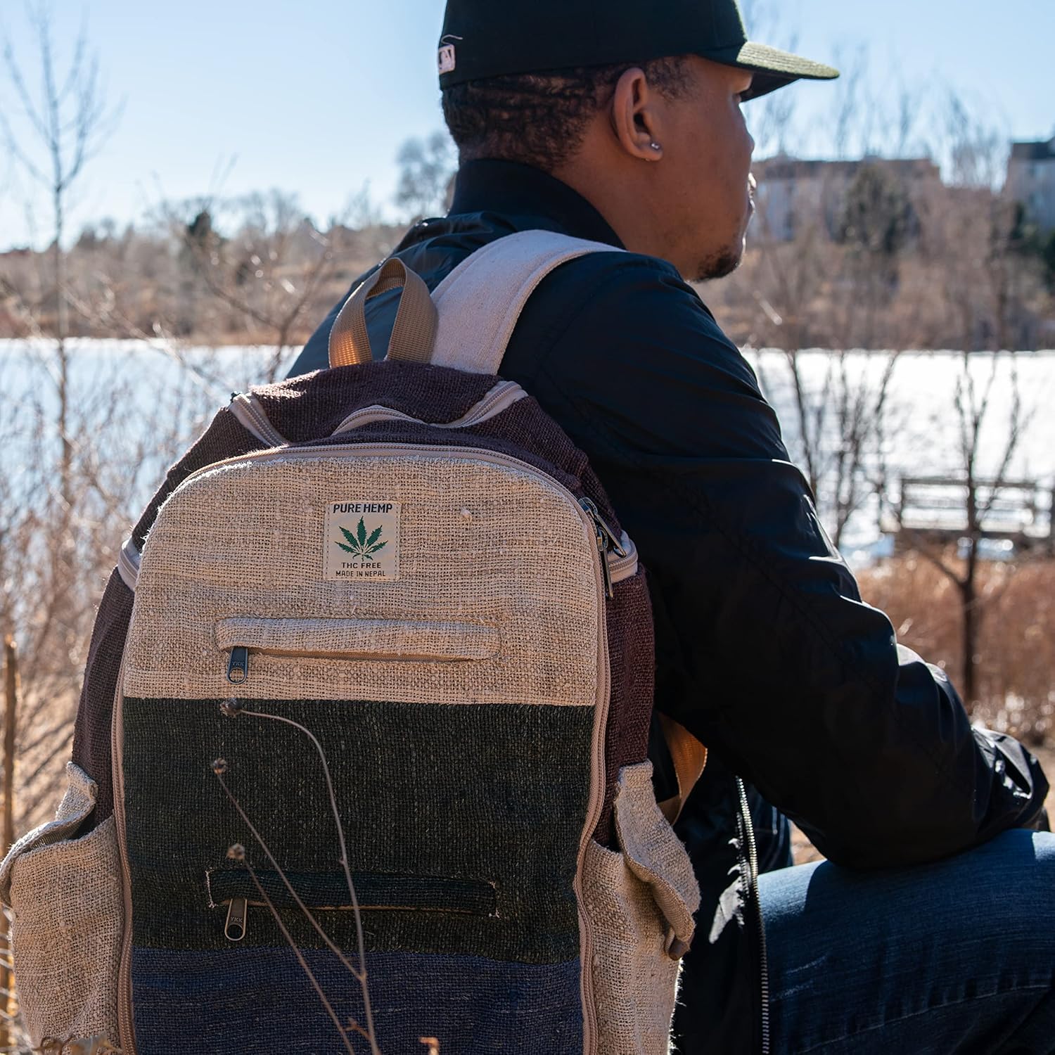 Large Hemp Backpack Multi 8 Functional Pocket Bag - Eco Friendly Unisex Rustic Durable Day Backpack by Freakmandu - Image 6