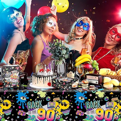 Miniatura 6 de Tegeme 3 manteles de plástico para mesa de fiesta de los años 90, mantel de fiesta de cumpleaños de los años 90, suministros de hip hop de los 90,