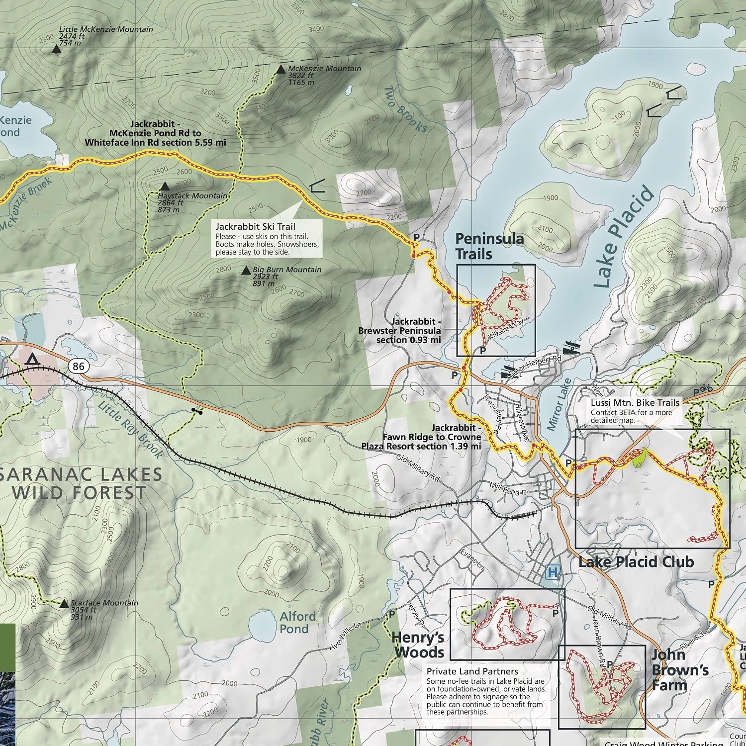Lake Placid & Saranac Lake Winter Trails Map | Adirondacks High Peaks Hiking Map | Jackrabbit Ski Trail, Paul Smith’s College VIC, Cascade X-C Ski Center | Durable, Waterproof & Tear Resistant