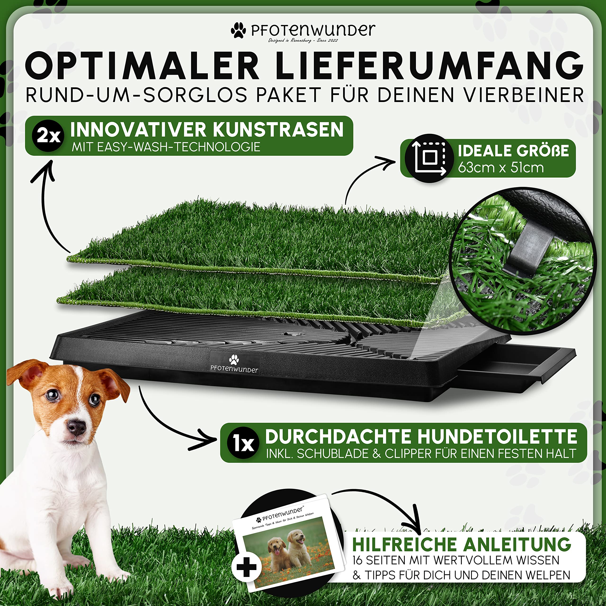 Relaxdays Puppytoilet met gazonstuk, uittrekbare opvangbak