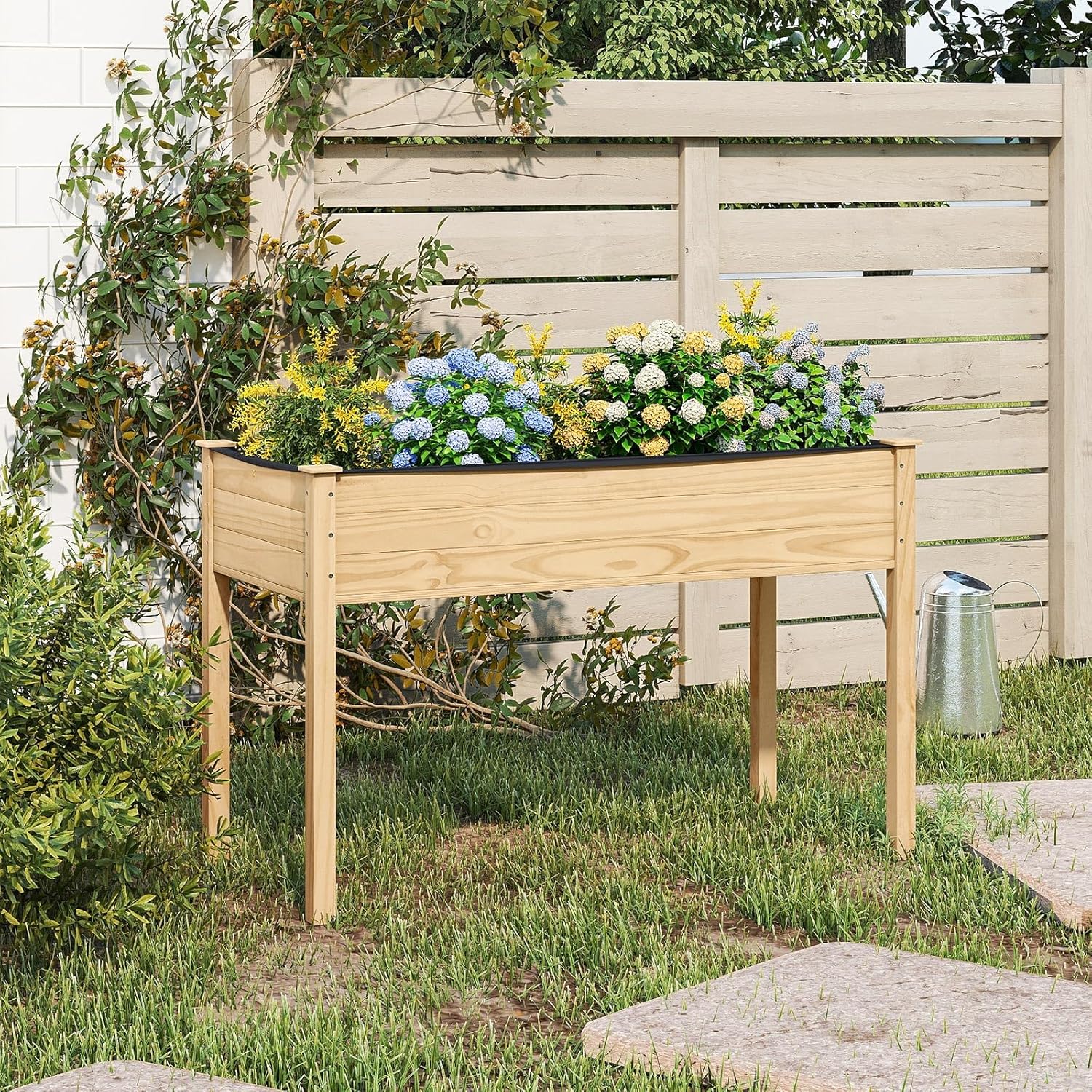 COSTWAY Raised Garden Bed, Elevated Wood Planter Box Stand with Legs for Vegetables, Flowers & Herbs, Standing Growing Bed for Backyard, Patio, Balcony, 47" x 22.5" x 30", Natural