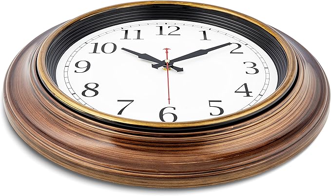 Reloj de Pared Grande 18" Analógico Silencioso Marco Marrón Claro miniatura 3