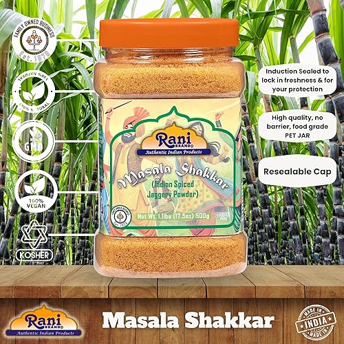 Miniatura 122 de Rani Masala Gur (Jaggery) Azúcar de caña sin refinar indio sin refinar, 17.5 oz (1.1 libras) tarro de PET de 17.64 oz ~ Apto para gluten Vegano