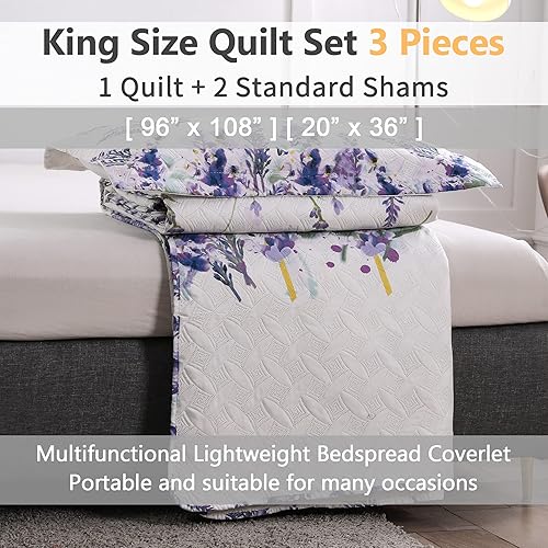 Miniatura 7 de Juego de colcha de tamaño King, colcha floral King, juego de ropa de cama de verano, colcha ligera, colcha floral, colcha reversible, ropa de cama