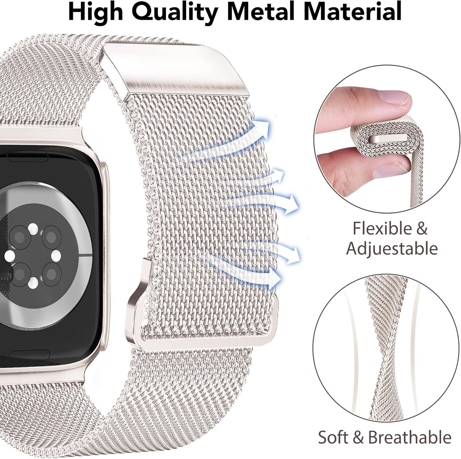 2 Pack Metal Magnetic Bands Compatible with Apple Watch Bands for Women with 44mm Case, Stainless Steel Milanese Mesh Loop iWatch Bands for Apple Watch SE Band Series 6/5/4 44mm Women Men - Image 3