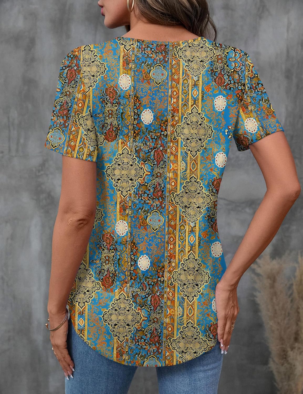 LOMON Womens Criss Cross Short Sleeve T-Shirts V-Neck Floral Summer Blouse Tops - Image 2