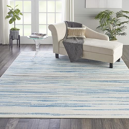 Nourison Jubilant Abstract Blue 8'6" x 12' Area -rug, Easy -cleaning, Non Shedding, Bed Room, Living Room, Dining Room, Kitchen (9x12)
