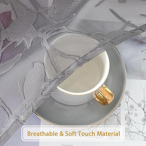 Vista 40 de OVZME - Anji Cortinas semitraslúcidas de gasa, ligeras, vaporosas, privacidad, textura, bolsillo barra doble, pájaros recortados, dormitorio, sala