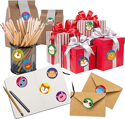 Miniatura 6 de 600 adorables calcomanías redondas de incentivo animadoras de animales en 16 diseños con línea perforada versión ampliada (cada uno mide 1.5