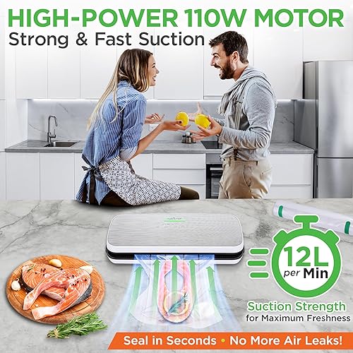 Miniatura 4 de NutriChef Sellador al vacío para alimentos  Máquina automática de sellado de aire para alimentos secos y húmedos, controles táctiles LED, incluye