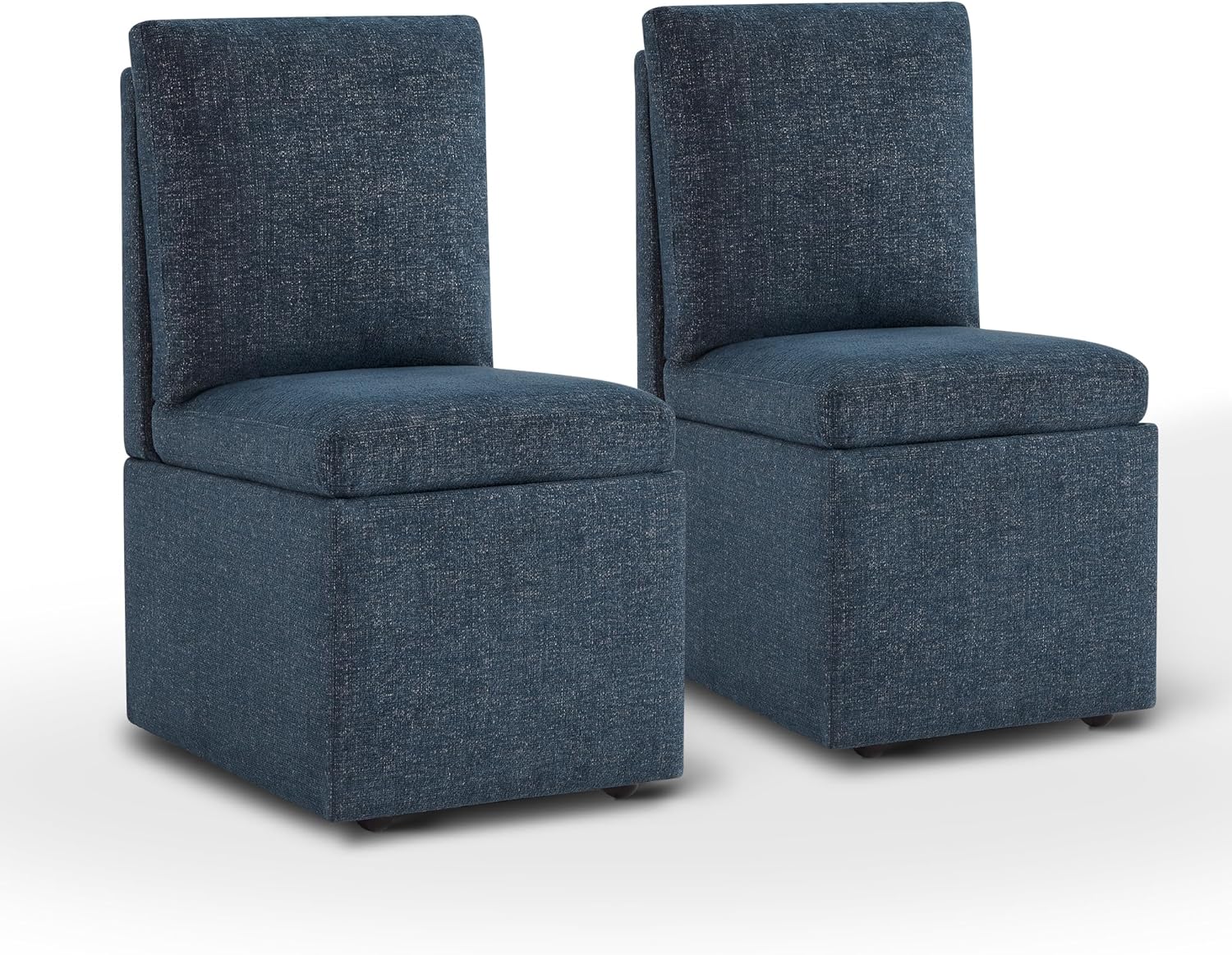 Upholstered Dining Chairs with Casters, Modern Dining Room Chairs Set of 2 with Hidden Storage & 4 Wheels, Single Sofa Chair for Kitchen, Reading Room, Waiting Room, Navy Blue Navy Blue 2 PCS