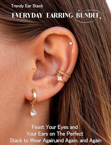 LOFITOR Hypoallergene Oorbellen met Platte Achterkant Voor Vrouwen Goud Trendy Stapels Chirurgisch Stalen Stud Hoop Oorbellen Set Voor Meerdere Piercing Kleine Rvs Kraakbeen Schroef Terug Oorbellen
