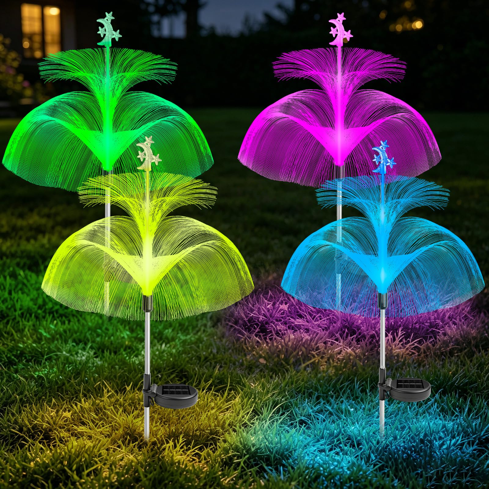 ZMCVOE Solar Lights Outdoor Garden Ornaments, 80cm Solar Ornaments Outdoor Garden, IP65 Waterproof Solar Jellyfish Lights Outdoor Garden Stake for Gardens, Patios (4 Pack)