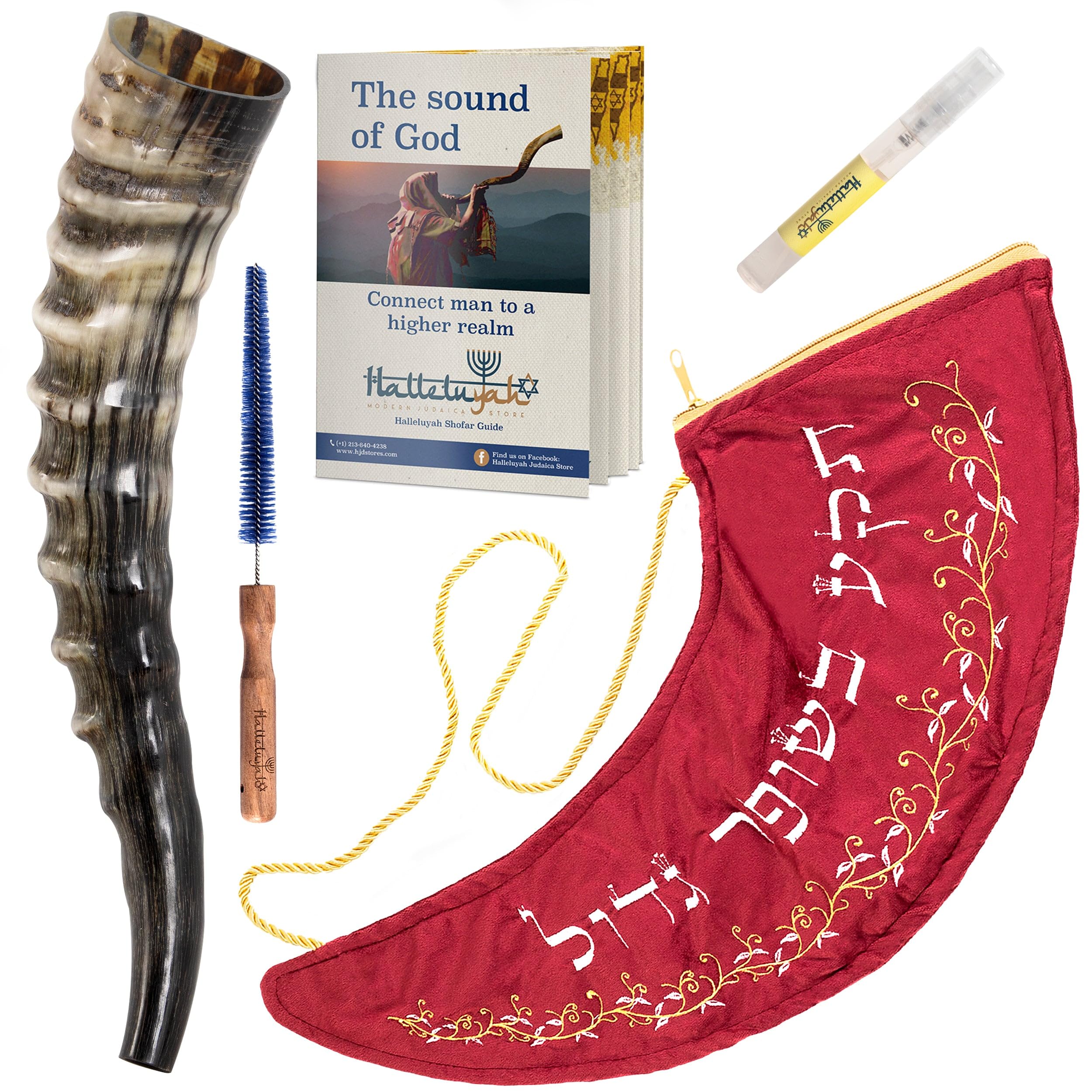 HalleluYAH Blesbok Horn Shofar 8"-10" Complete Set | Handcrafted in Israel