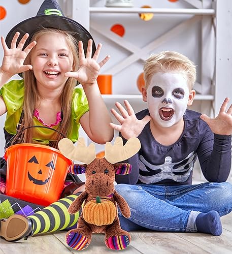Miniatura 6 de DolliBu Peluche de alce marrón sentado con decoración de calabaza y personalización del nombre, animal de peluche de calabaza para otoño, Halloween
