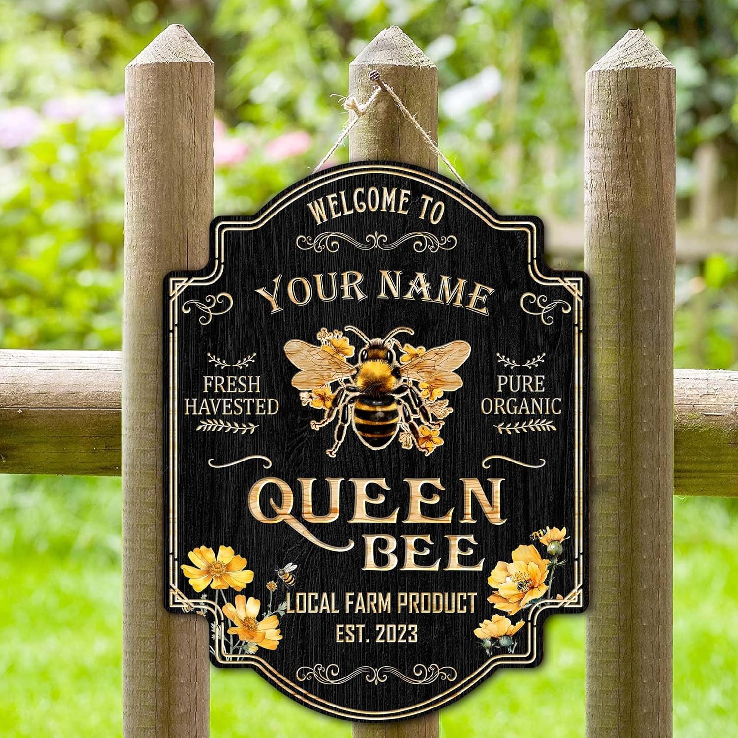 Personalized Honey Bee Wooden Sign (Not Real Carved), Gift for Beekeepers, Beefarm, Honey Lover, Beehive Humble Garden Yard Decor Outdoor (10)