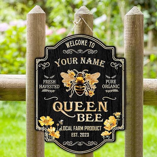 Miniatura 7 de Letrero personalizado de madera de abeja de miel (no tallado real), regalo para apicultores, amantes de la miel, colmena humilde decoración de